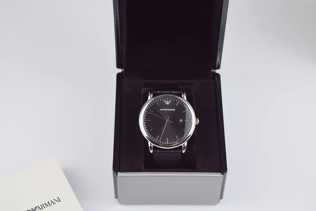 Emporio Armani কালো রূপালি ন্যূনতম ড্রেস কোয়ার্টজ ঘড়ি 5