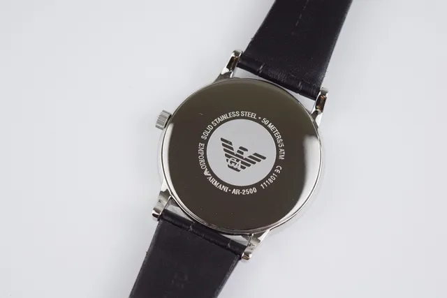 Emporio Armani কালো রূপালি ন্যূনতম ড্রেস কোয়ার্টজ ঘড়ি 8
