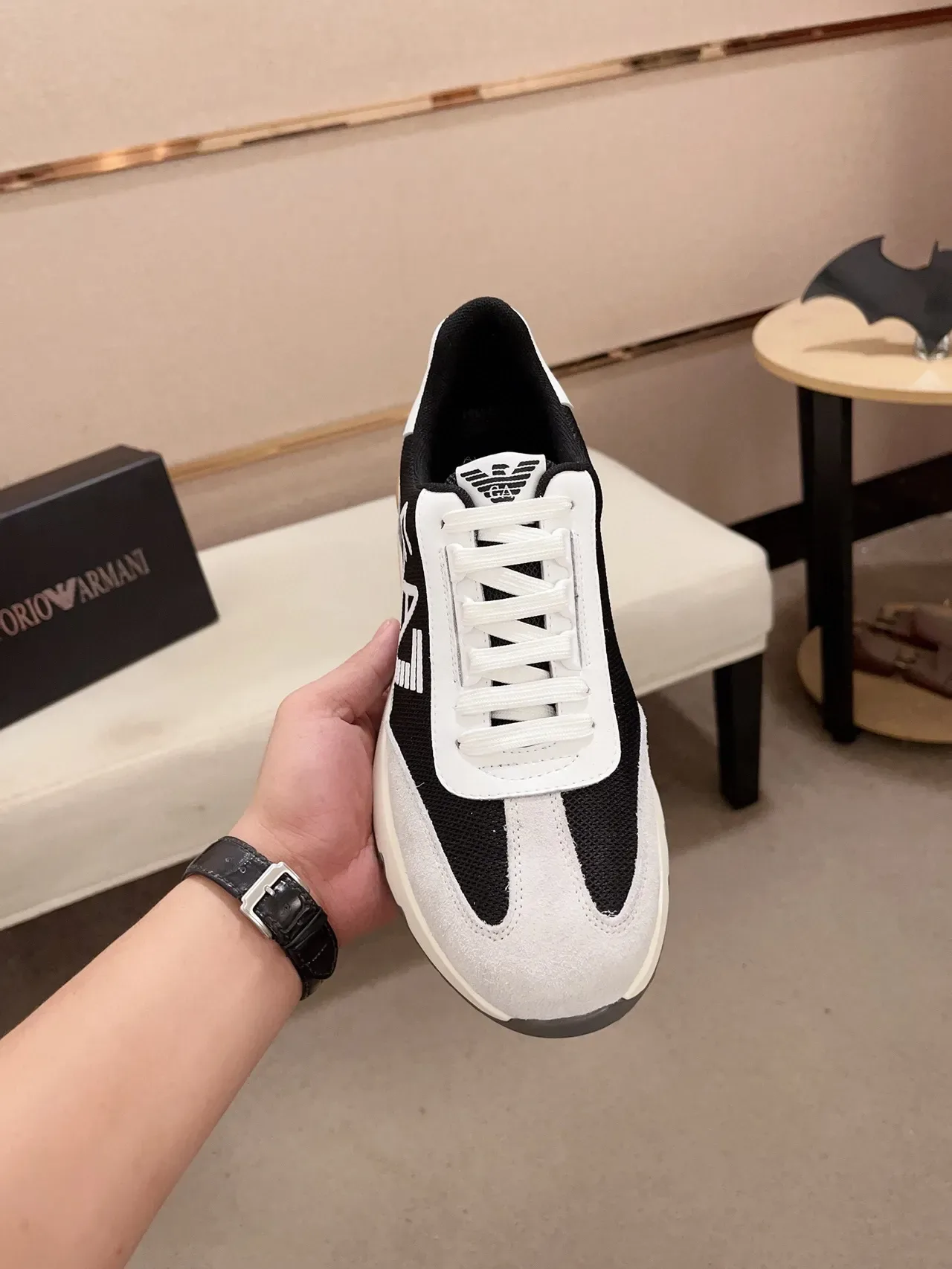 Emporio Armani Black White Chunky Midsole Mesh And Suede Paneling Lifestyle Sneakers 2