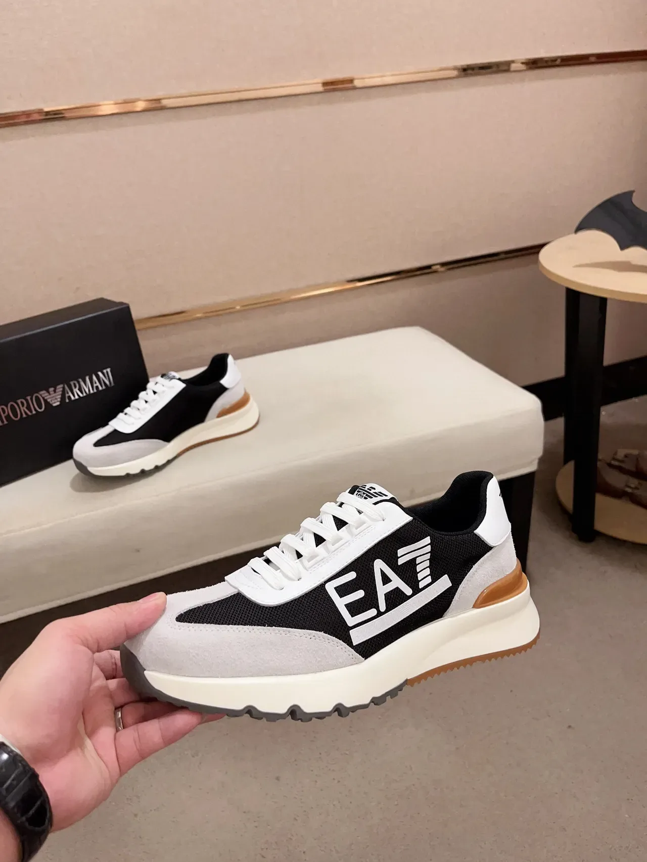 Emporio Armani Black White Chunky Midsole Mesh And Suede Paneling Lifestyle Sneakers 3