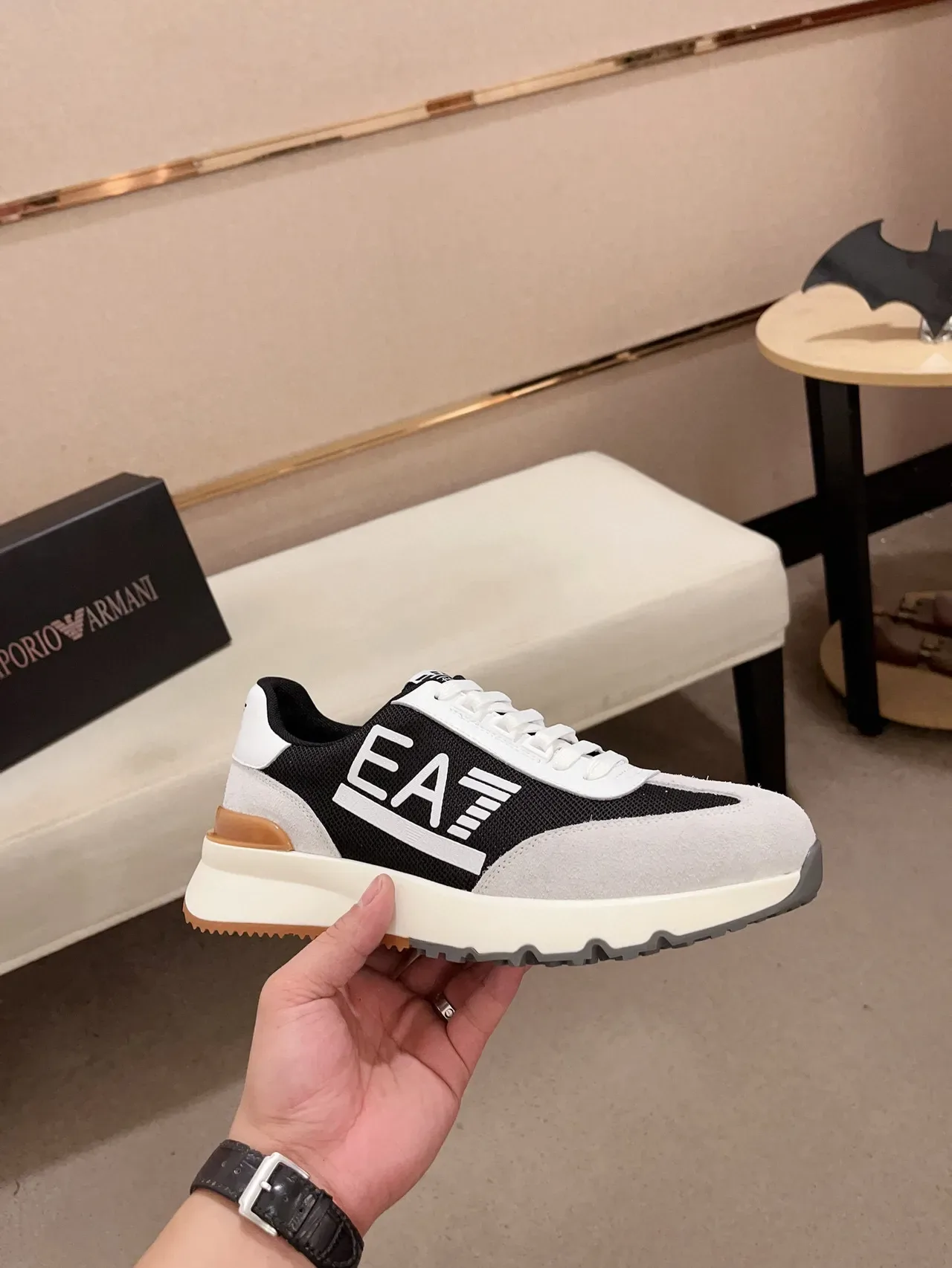 Emporio Armani Black White Chunky Midsole Mesh And Suede Paneling Lifestyle Sneakers 4
