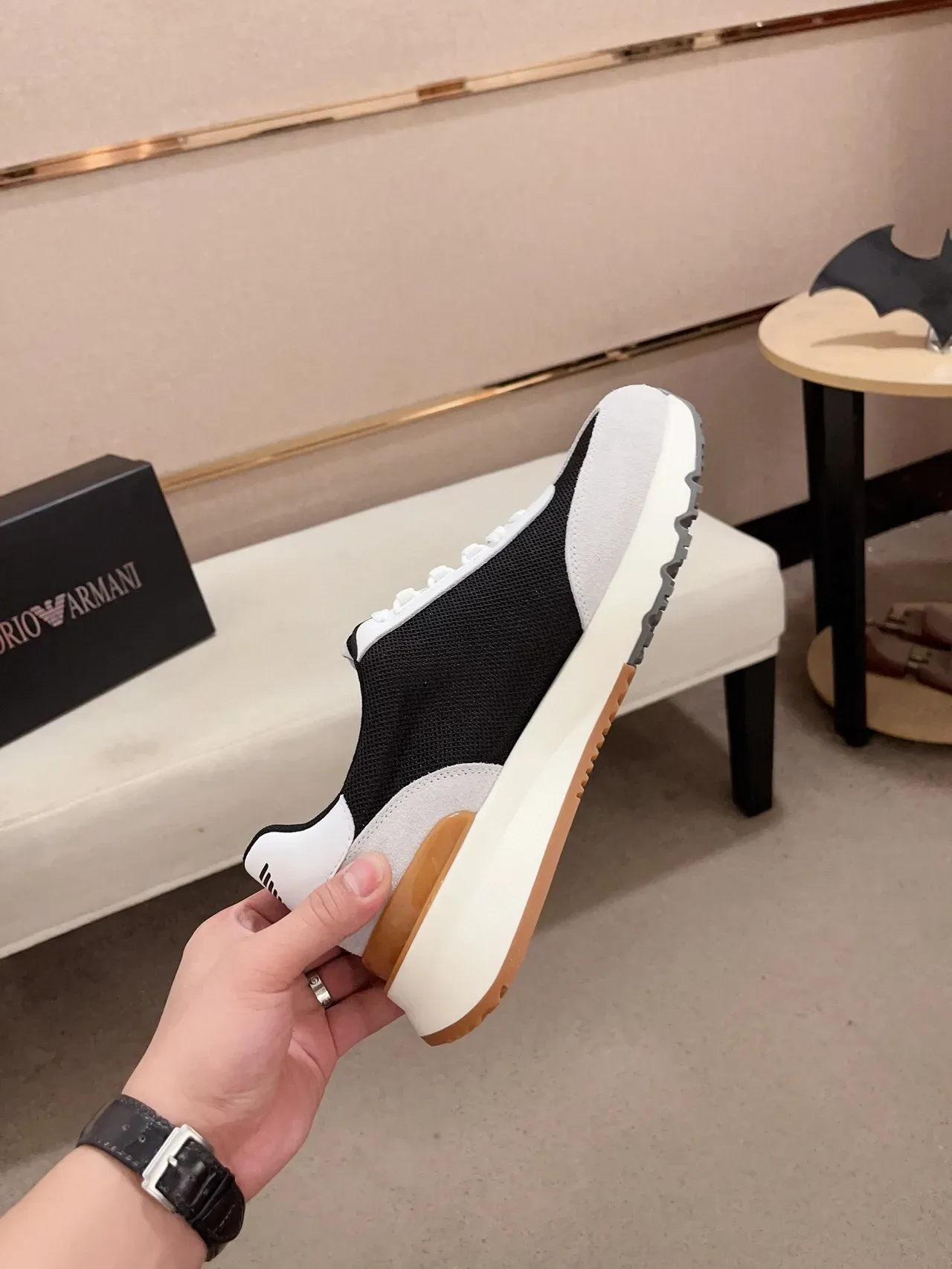 Emporio Armani Black White Chunky Midsole Mesh And Suede Paneling Lifestyle Sneakers 5