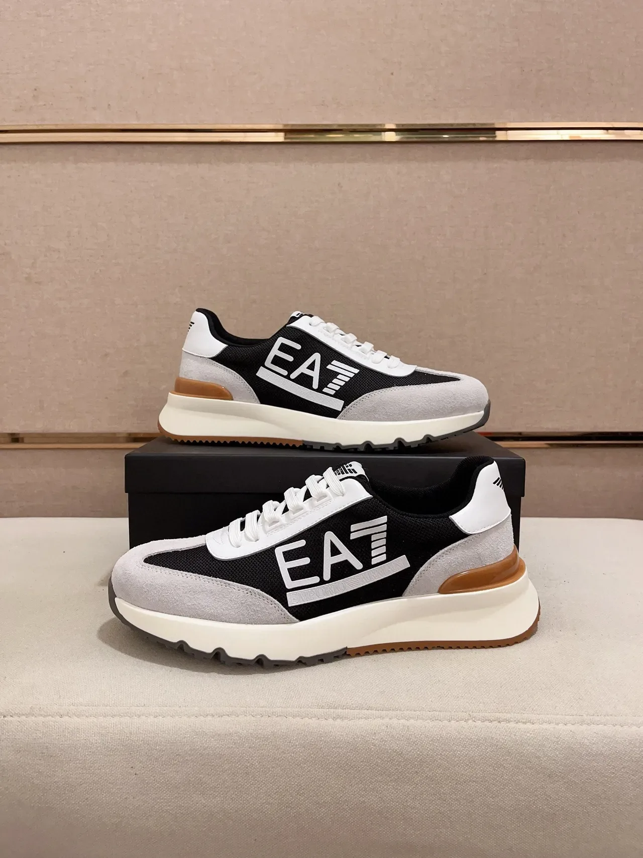 Emporio Armani Black White Chunky Midsole Mesh And Suede Paneling Lifestyle Sneakers 7