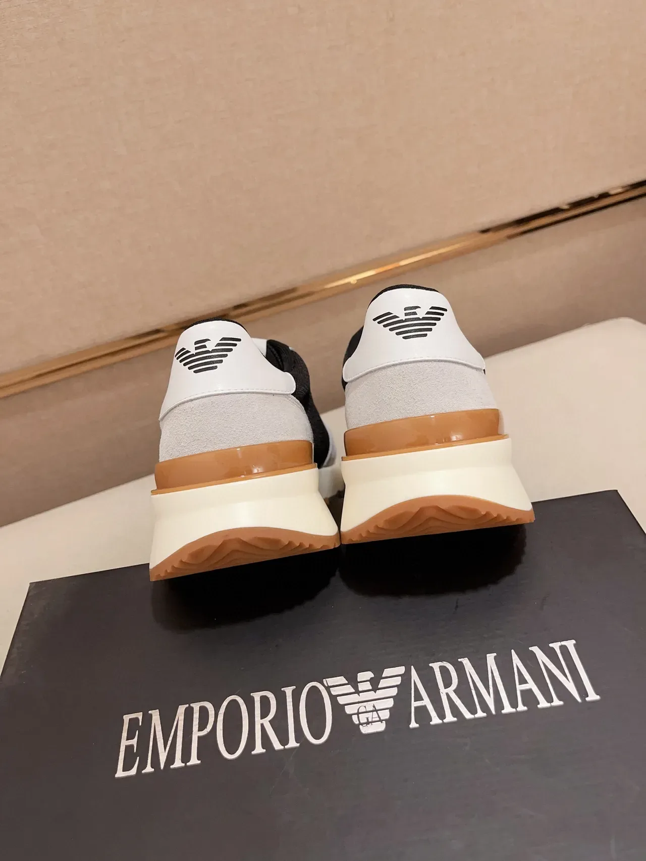Emporio Armani Black White Chunky Midsole Mesh And Suede Paneling Lifestyle Sneakers 8