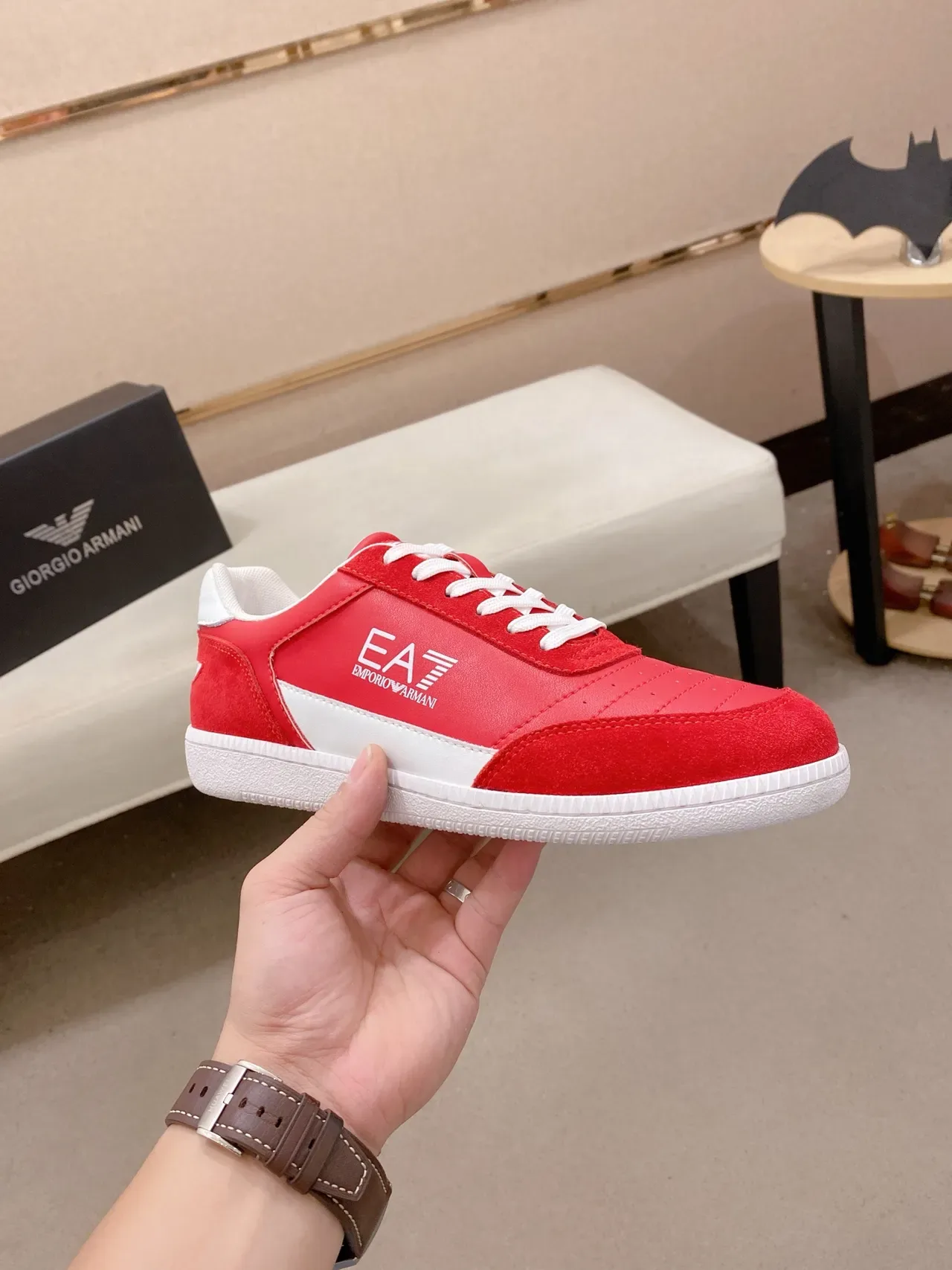 Emporio Armani EA7 Red and White Lifestyle Sneakers 4