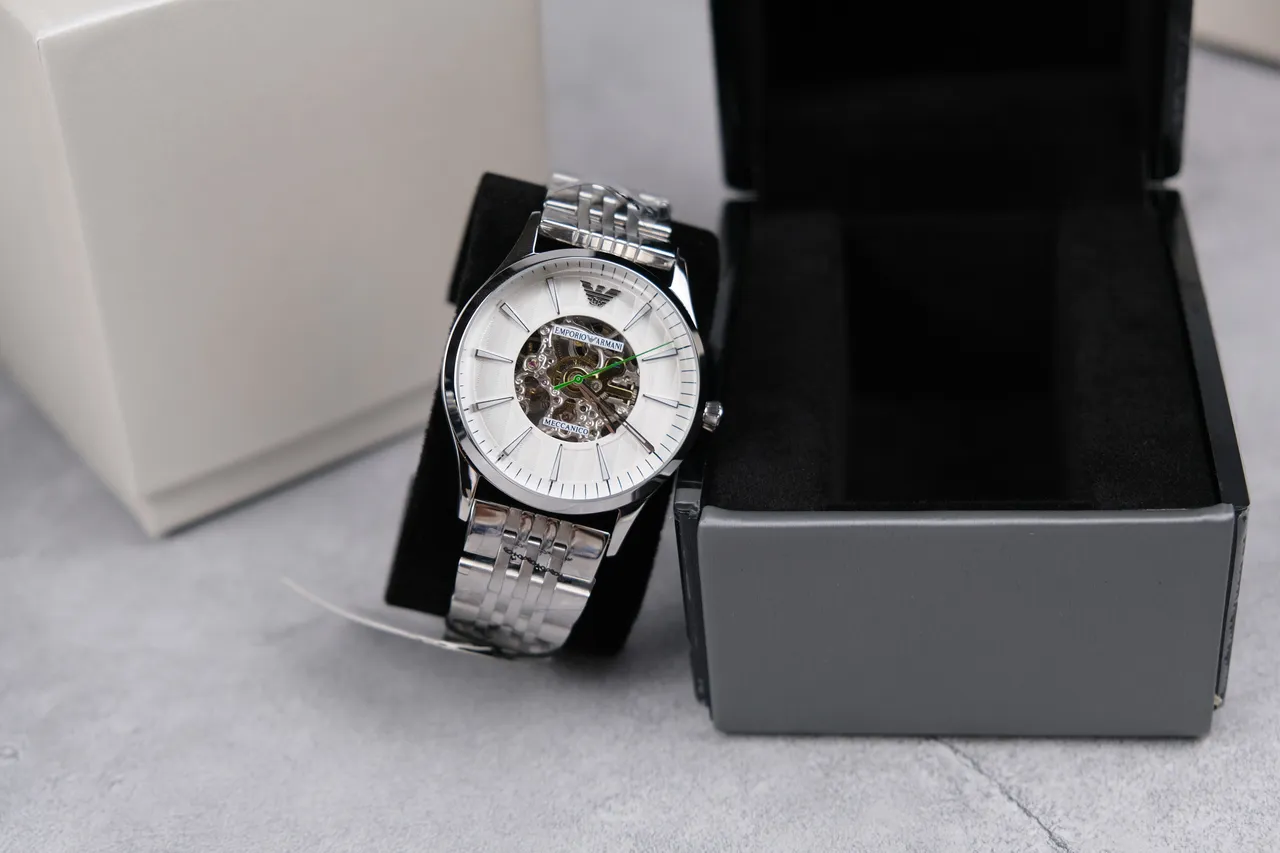 Emporio Armani Meccanico Skeleton White Dial Mechanical Watch 7