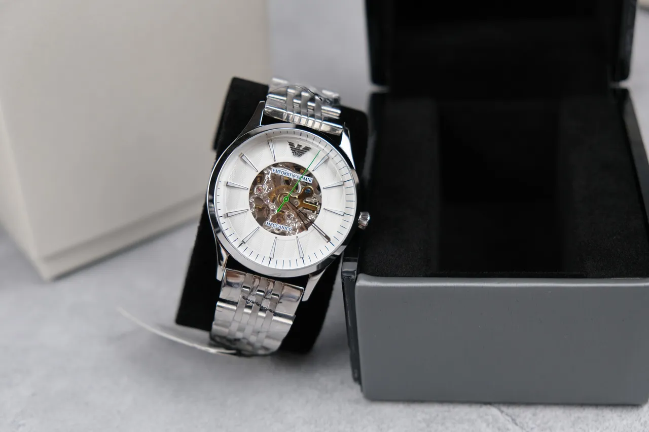 Emporio Armani Meccanico Skeleton White Dial Mechanical Watch 8