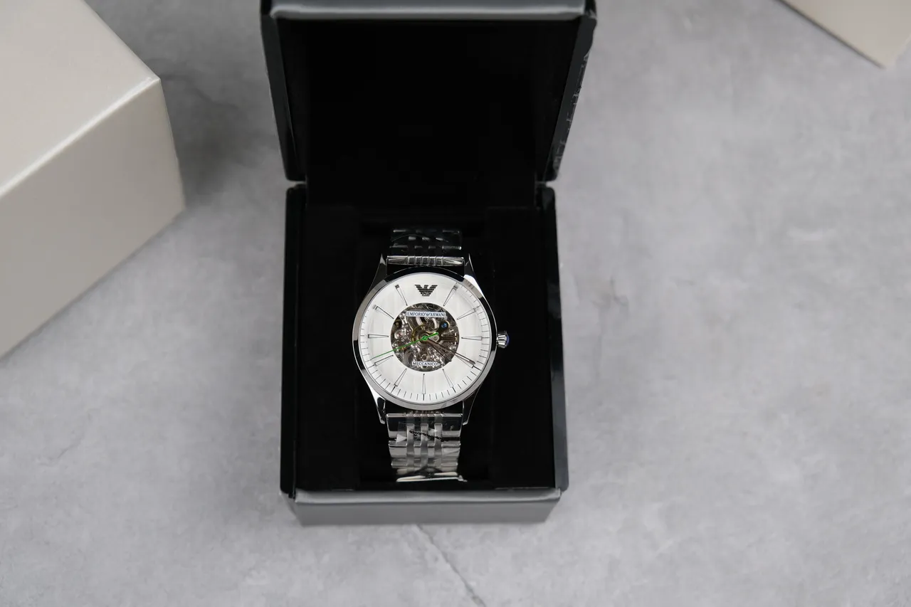 Emporio Armani Meccanico Skeleton White Dial Mechanical Watch 9