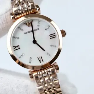 Emporio Armani Round Mother-of-Pearl Dial Rose Gold-Tone Quartz Watch