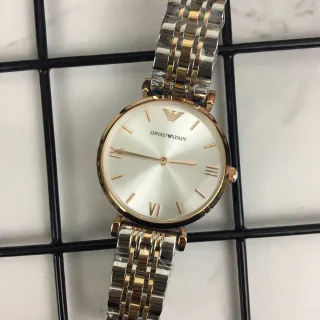 Emporio Armani Silver Gold Round Case Sunray Dial Quartz Watch