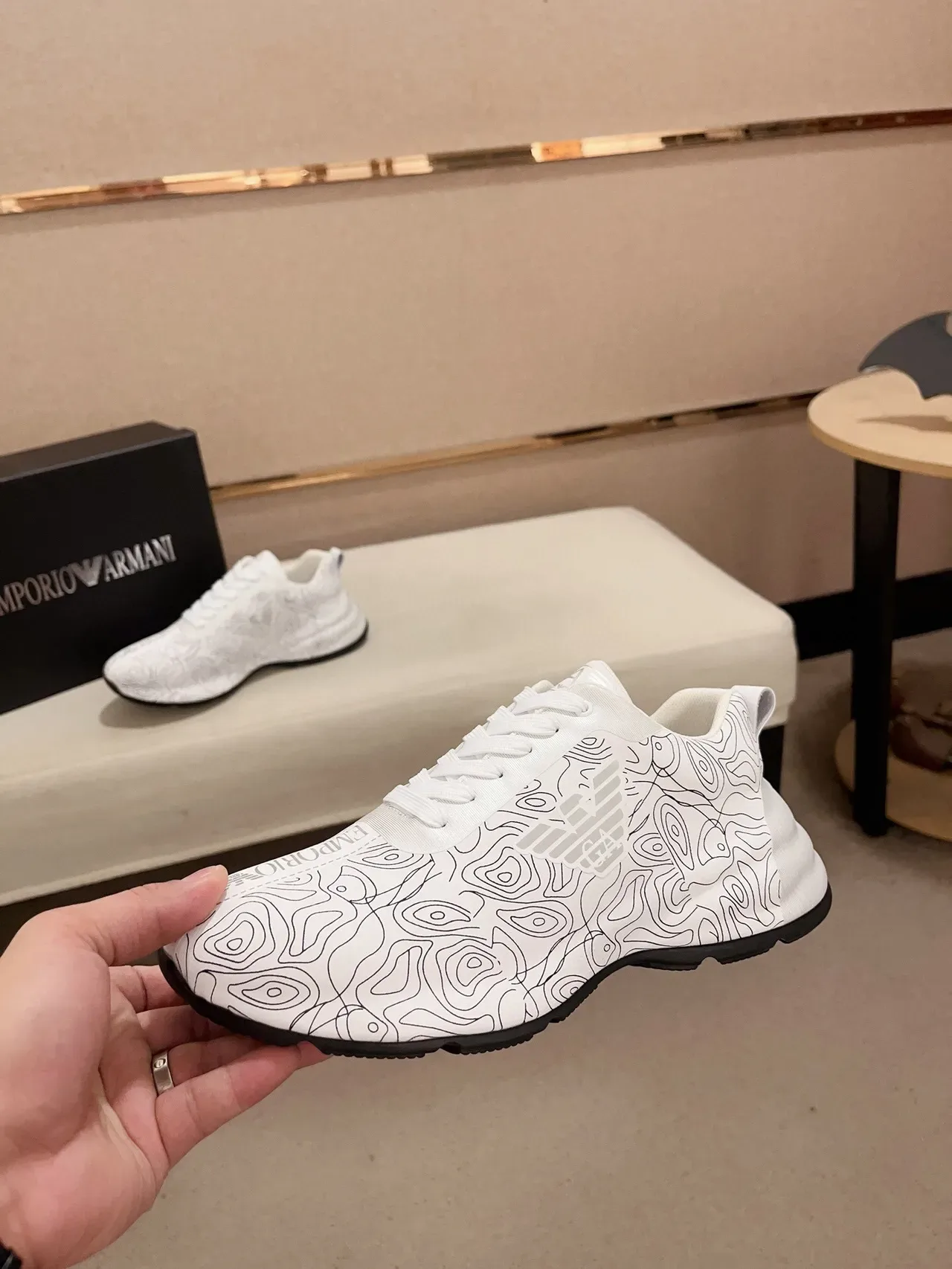 Emporio Armani Topographic Print White Lifestyle Sneakers 4