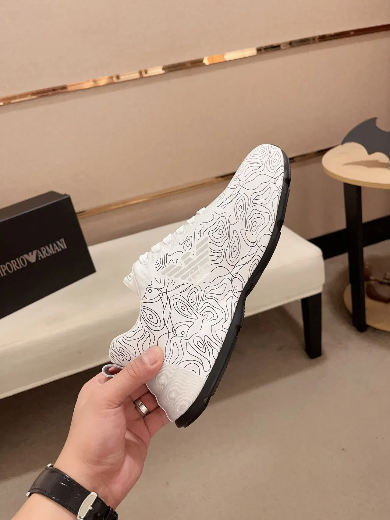 Emporio Armani Topographic Print White Lifestyle Sneakers 6