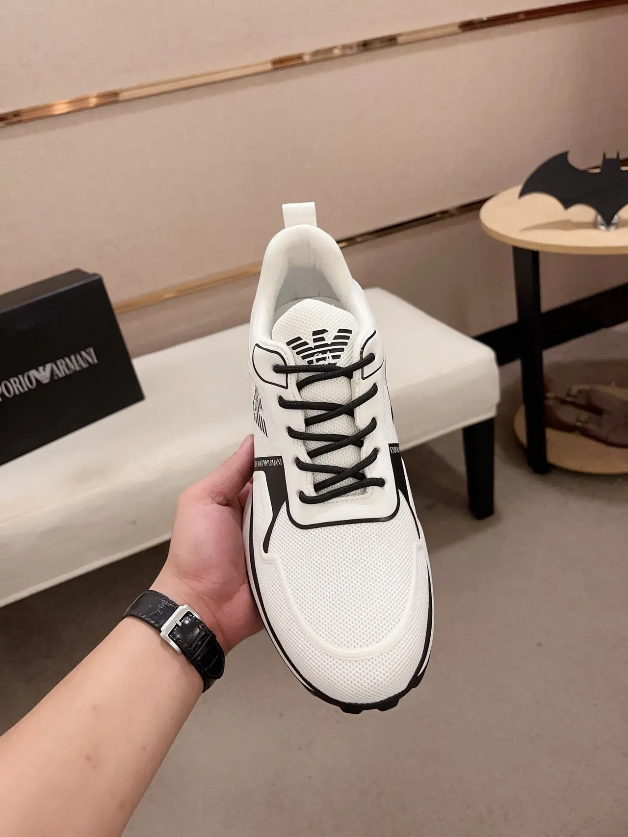 Emporio Armani White and Black Mesh Lifestyle Sneaker 2