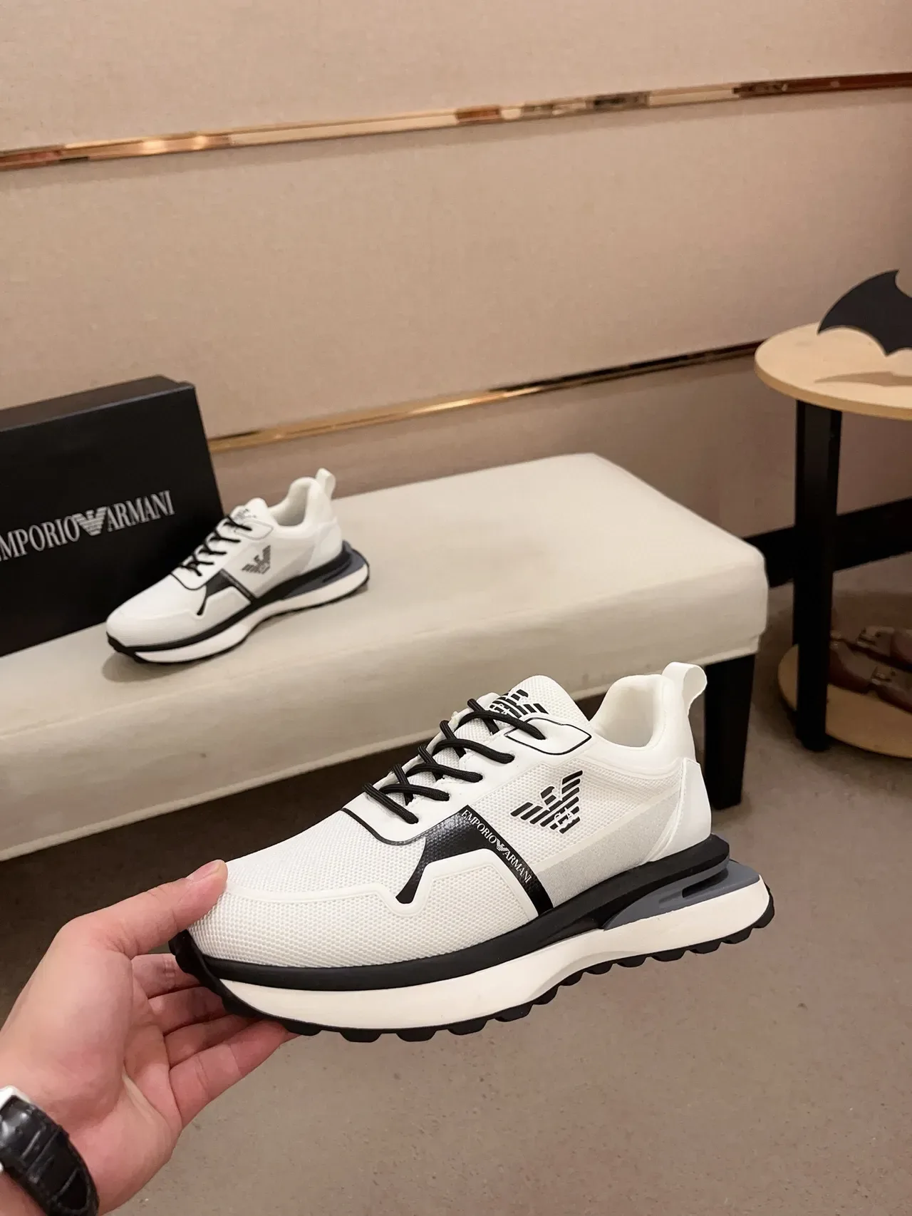 Emporio Armani White and Black Mesh Lifestyle Sneaker 3