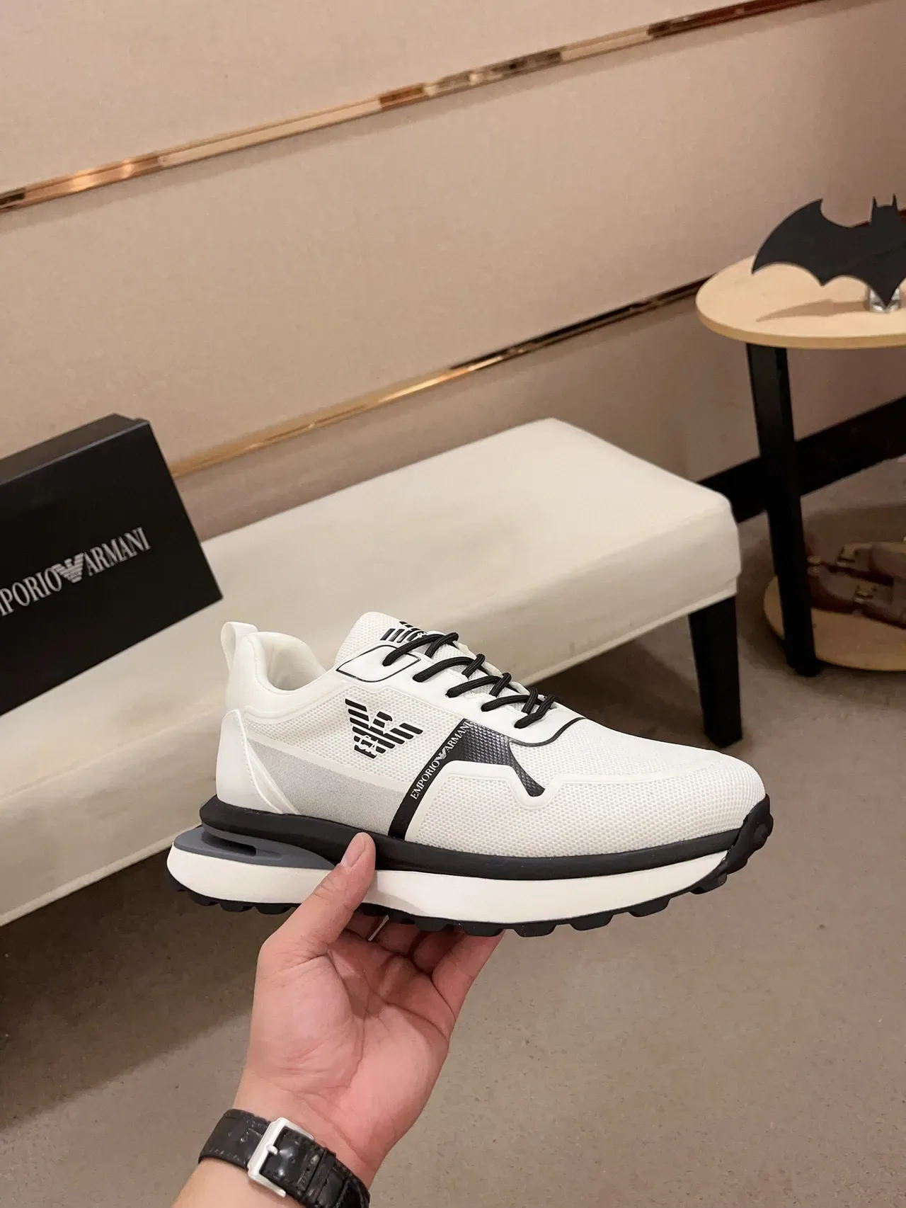 Emporio Armani White and Black Mesh Lifestyle Sneaker 4