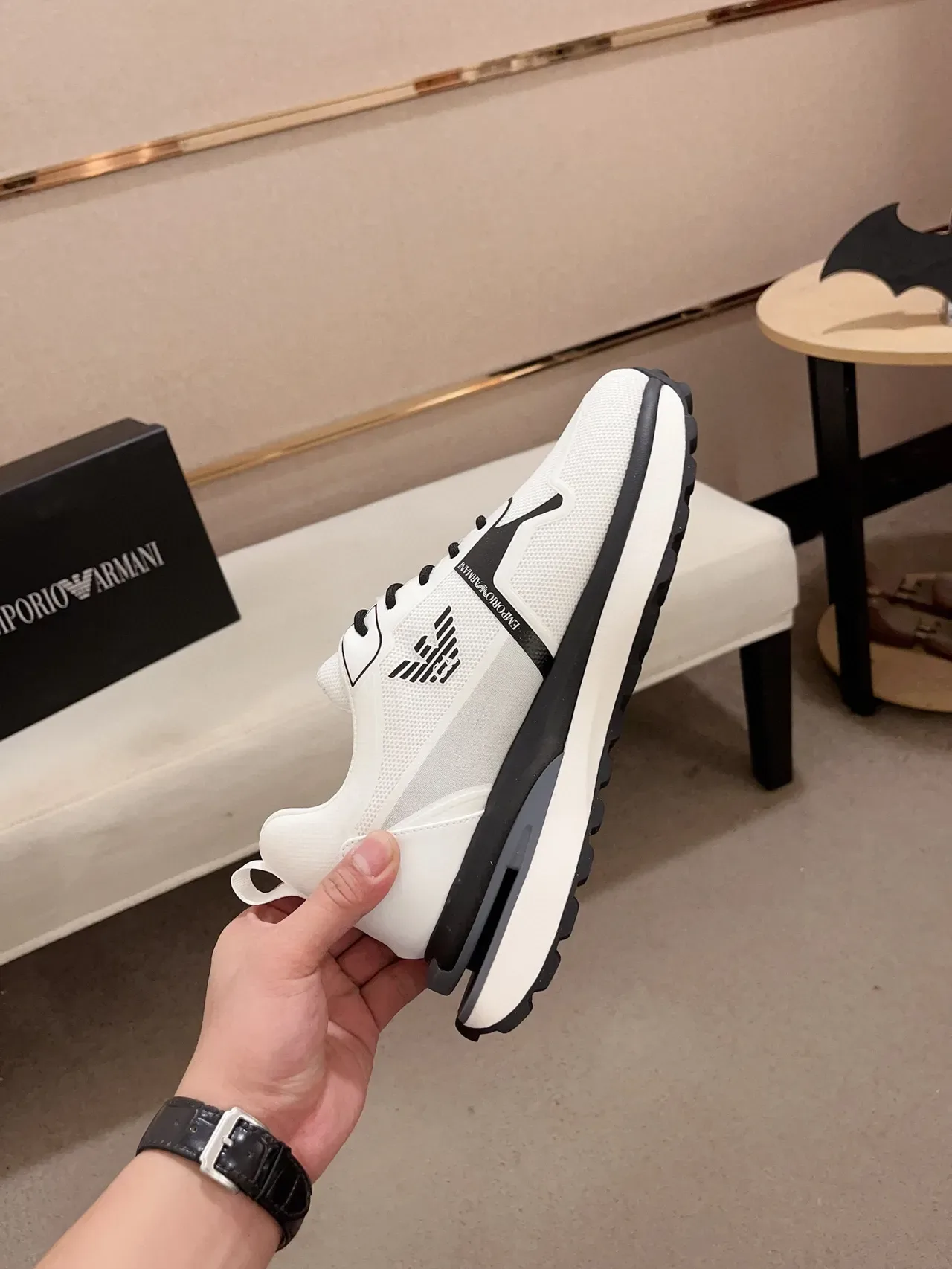 Emporio Armani White and Black Mesh Lifestyle Sneaker 5