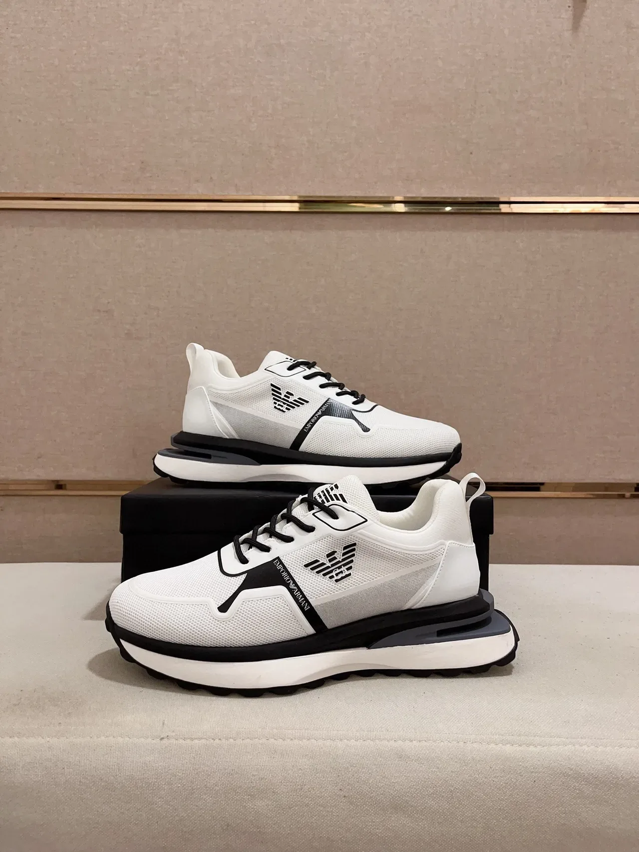 Emporio Armani White and Black Mesh Lifestyle Sneaker 6
