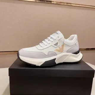Emporio Armani White Gray Sole Mesh And Suede Paneling Chunky Sneakers