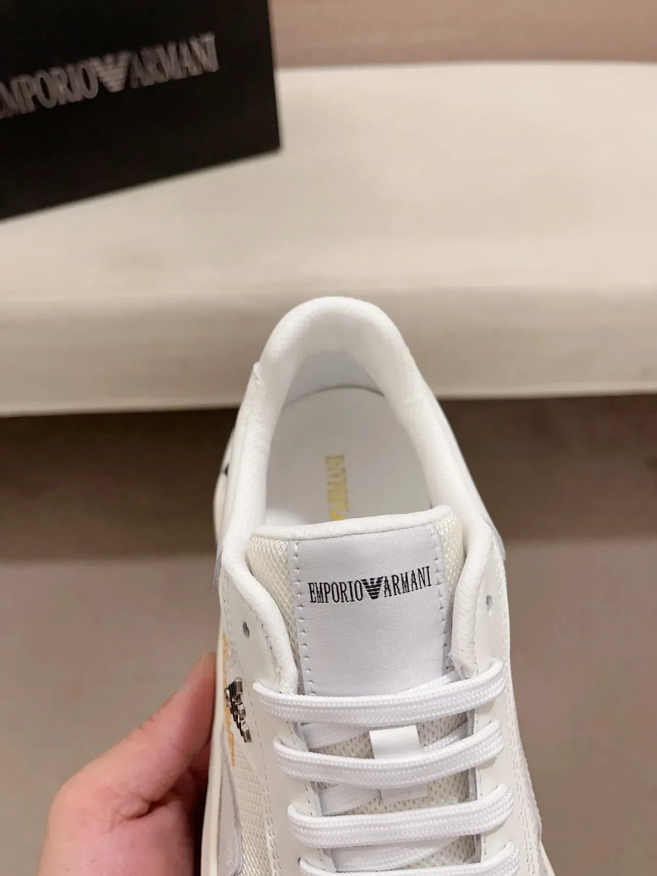 Emporio Armani White Gray Sole Mesh And Suede Paneling Chunky Sneakers 6