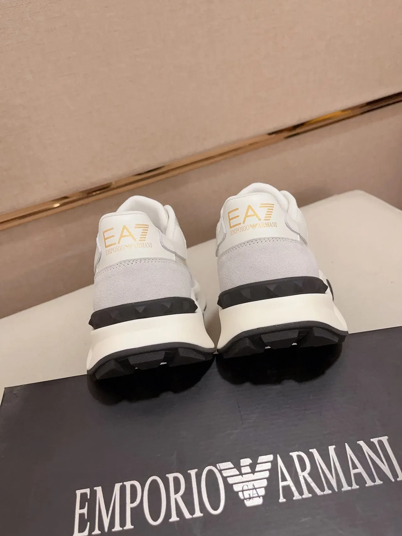 Emporio Armani White Gray Sole Mesh And Suede Paneling Chunky Sneakers 8