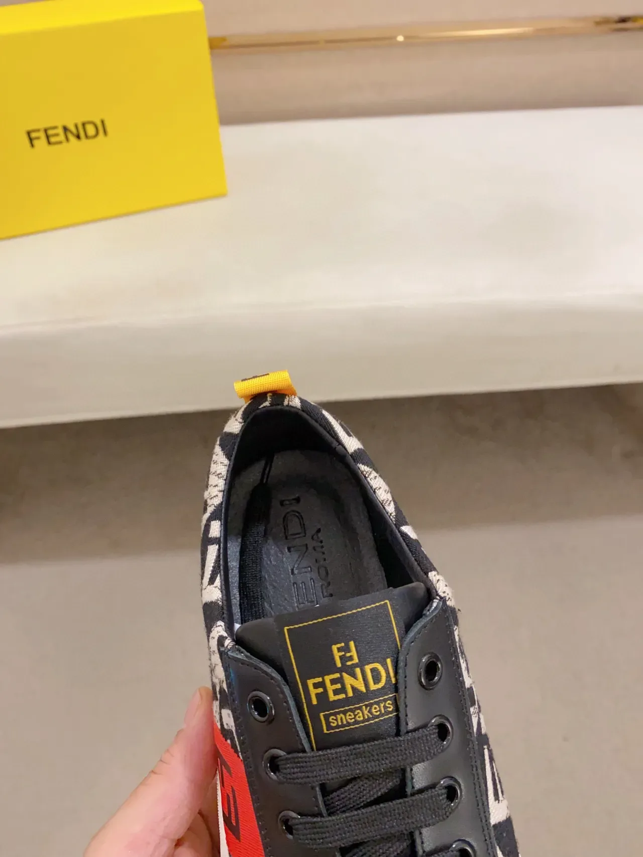 Fendi Sneakers Lifestyle Noir Rouge FF Monogram Print Logo Stripe 5