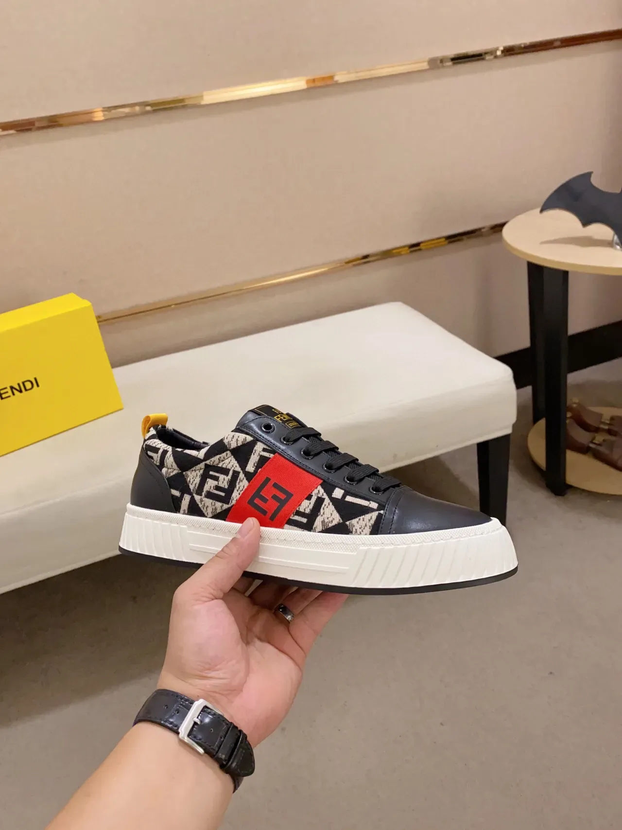 Fendi Sneakers Lifestyle Noir Rouge FF Monogram Print Logo Stripe 7