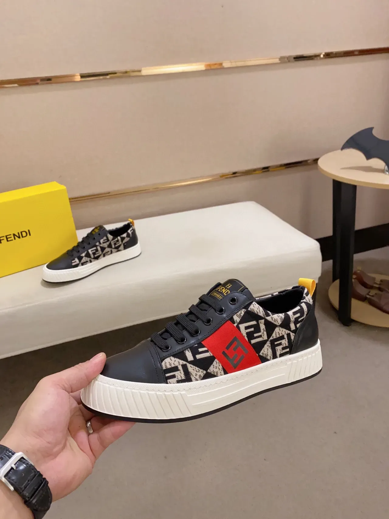 Fendi Sneakers Lifestyle Noir Rouge FF Monogram Print Logo Stripe 8