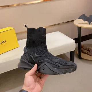 Fendi Black Sock-Fit Knit Upper Sculpted Multi-Density Sole Chunky Sneakers