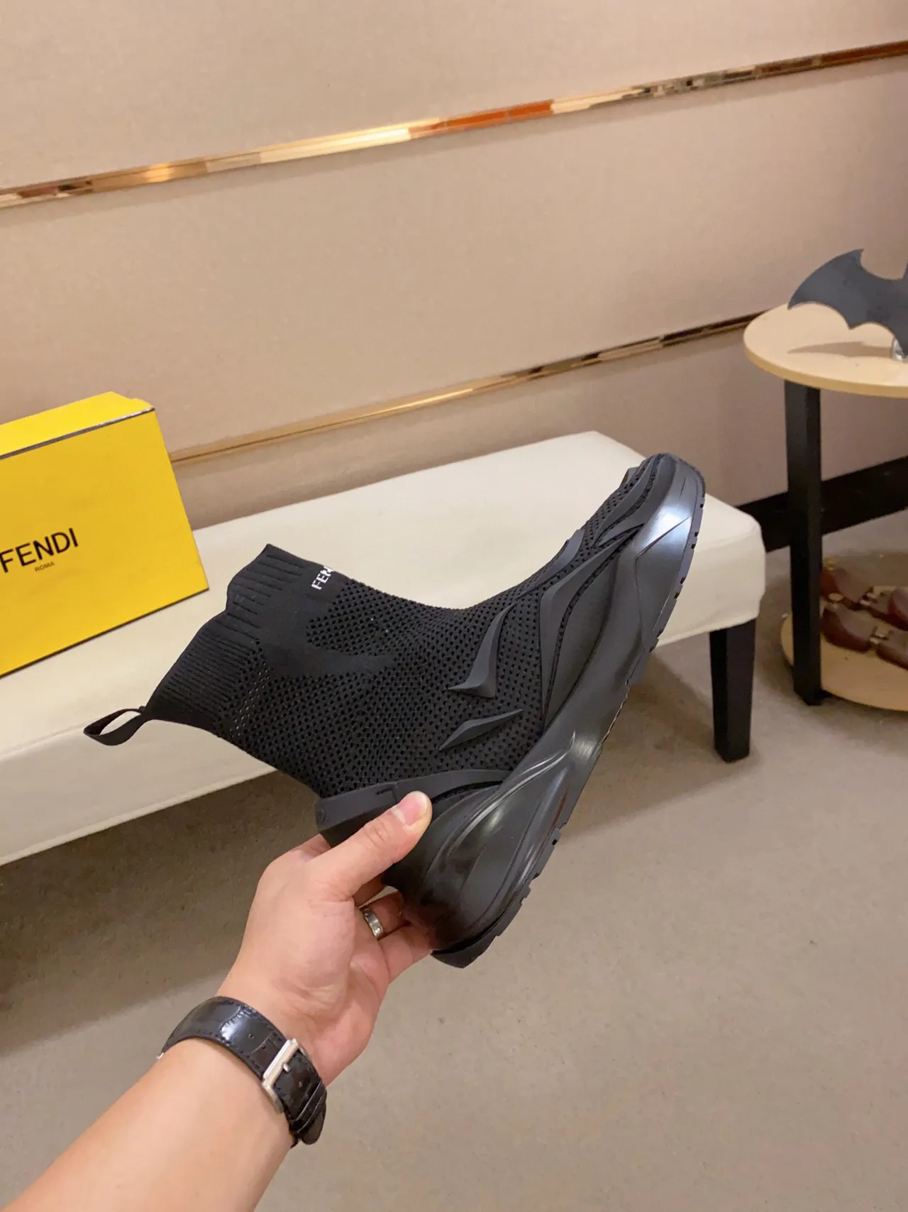 Fendi Sneakers Chunky noires à collet de chaussette en maille sculptée semelle multi-densité 6