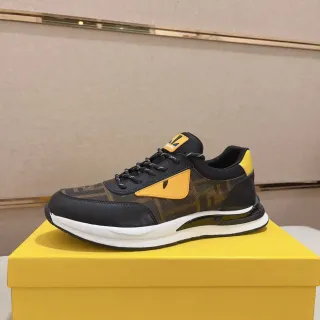 Fendi Black Yellow FF Monogram Textile Monster Eye Logo Lifestyle Sneakers