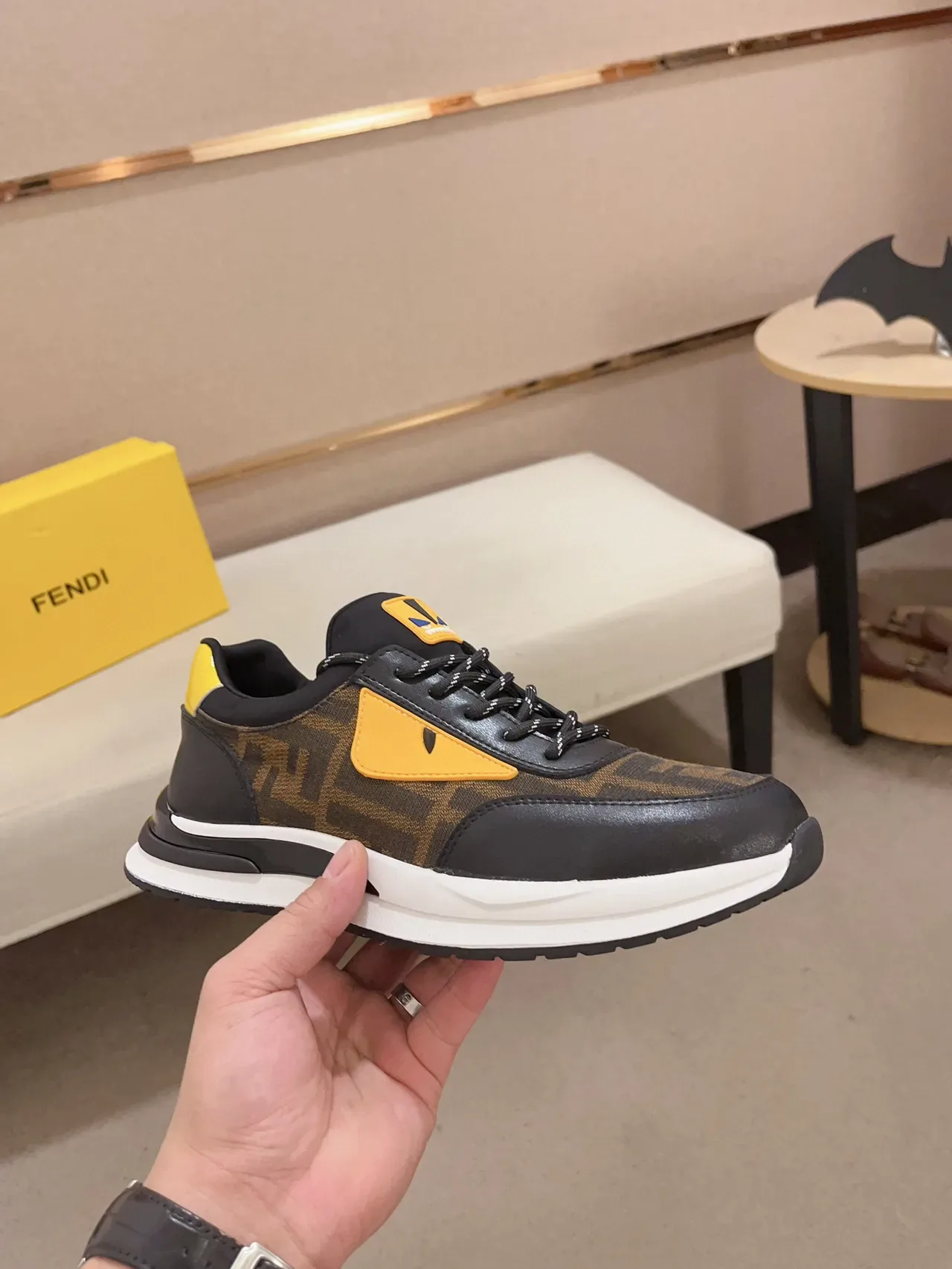 Fendi Black Yellow FF Monogram Textile Monster Eye Logo Lifestyle Sneakers 2