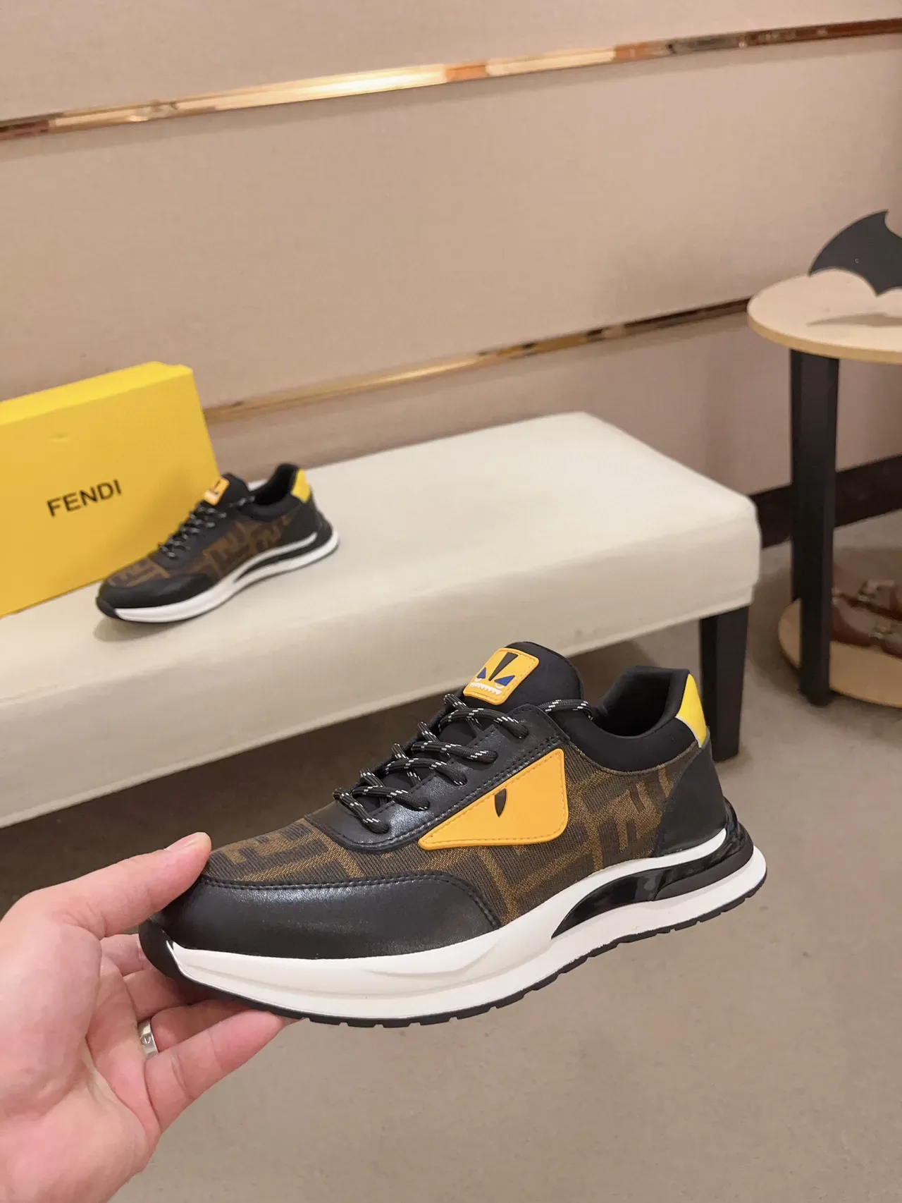 Fendi Black Yellow FF Monogram Textile Monster Eye Logo Lifestyle Sneakers 4