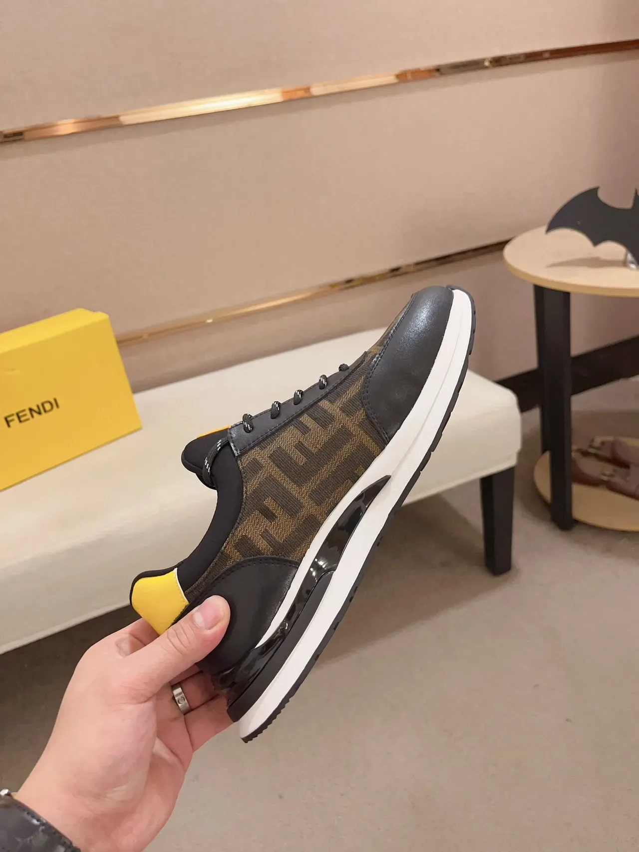 Fendi Black Yellow FF Monogram Textile Monster Eye Logo Lifestyle Sneakers 5