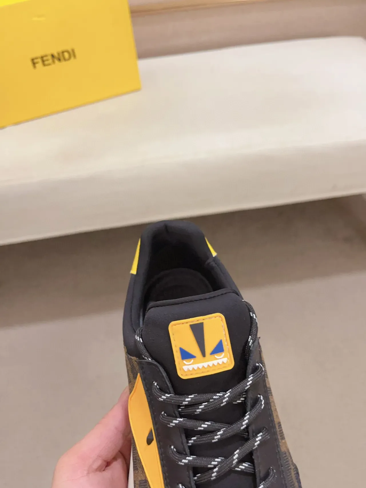 Fendi Black Yellow FF Monogram Textile Monster Eye Logo Lifestyle Sneakers 6