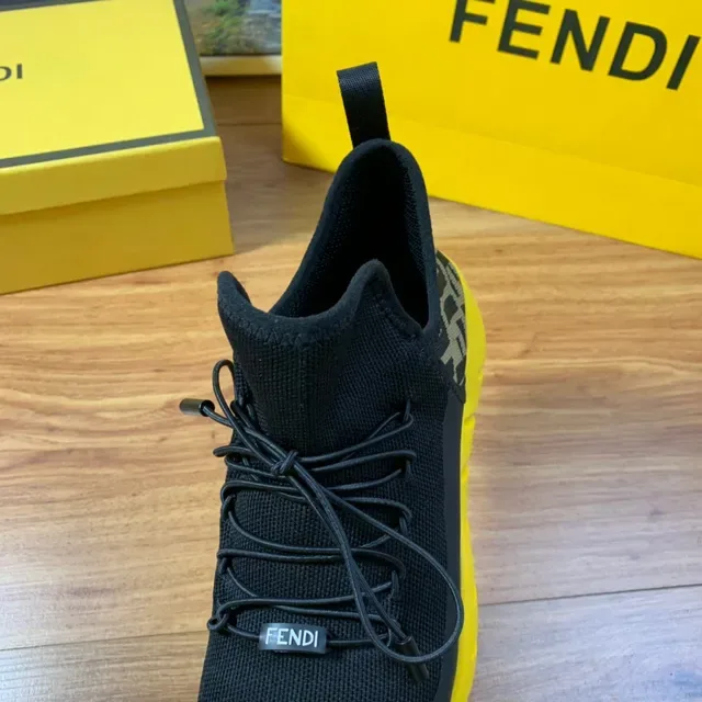 Fendi Black Yellow Knit Upper High-Top Sock-Like Collar Sneakers 2