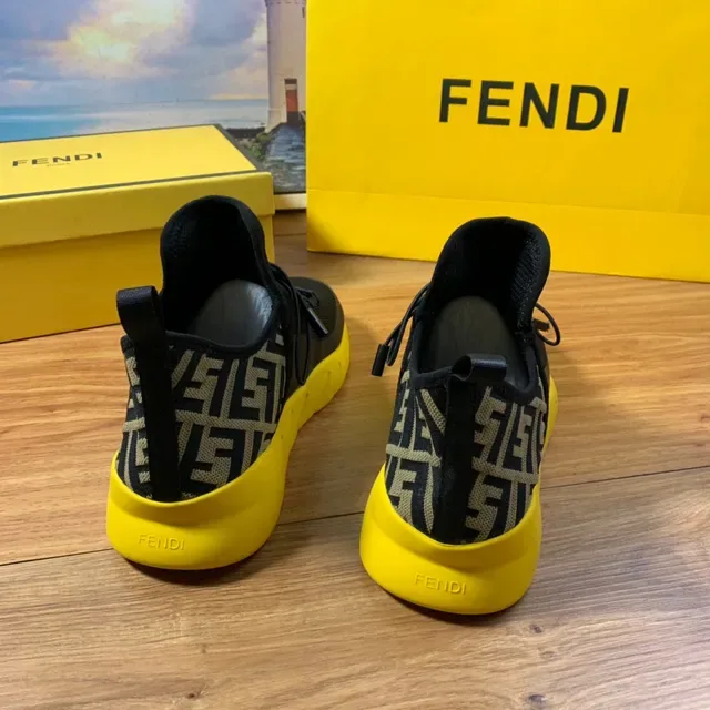 Fendi Black Yellow Knit Upper High-Top Sock-Like Collar Sneakers 3