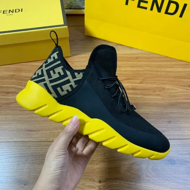 Fendi Black Yellow Knit Upper High-Top Sock-Like Collar Sneakers 4