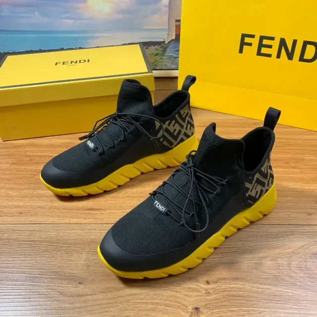 Fendi Black Yellow Knit Upper High-Top Sock-Like Collar Sneakers 5