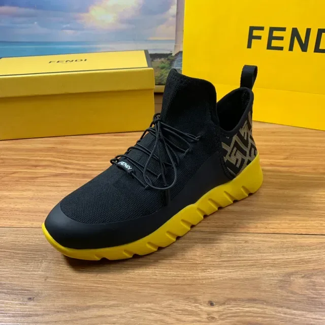 Fendi Black Yellow Knit Upper High-Top Sock-Like Collar Sneakers 8