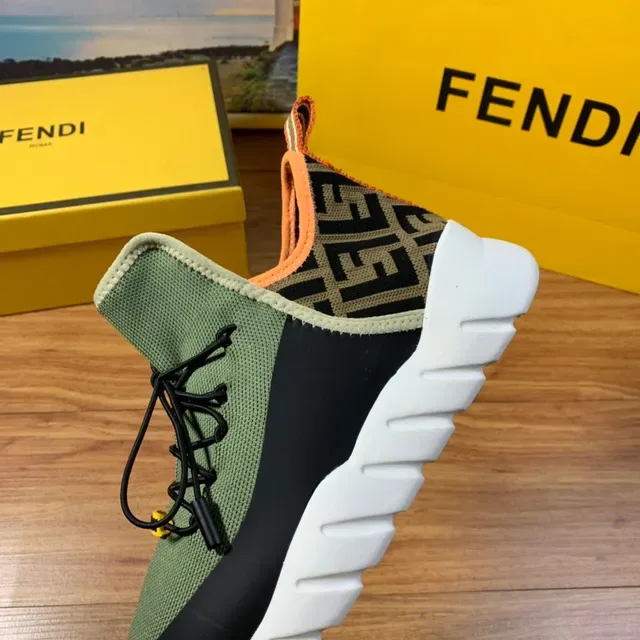 Fendi Black Yellow Knit Upper High-Top Sock-Like Collar Sneakers 11