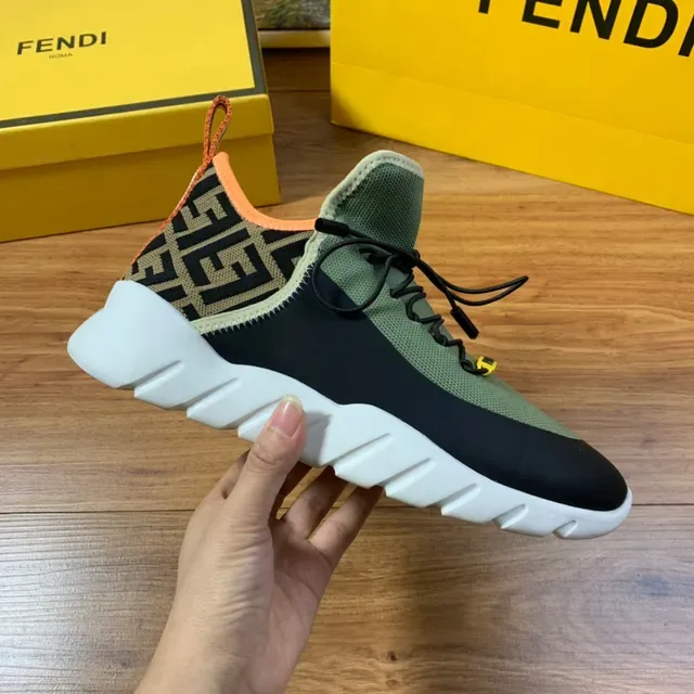 Fendi Black Yellow Knit Upper High-Top Sock-Like Collar Sneakers 12