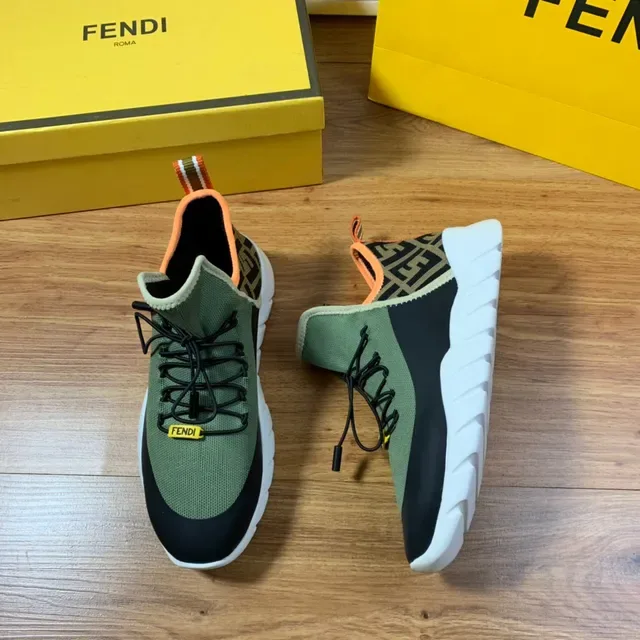 Fendi Black Yellow Knit Upper High-Top Sock-Like Collar Sneakers 14