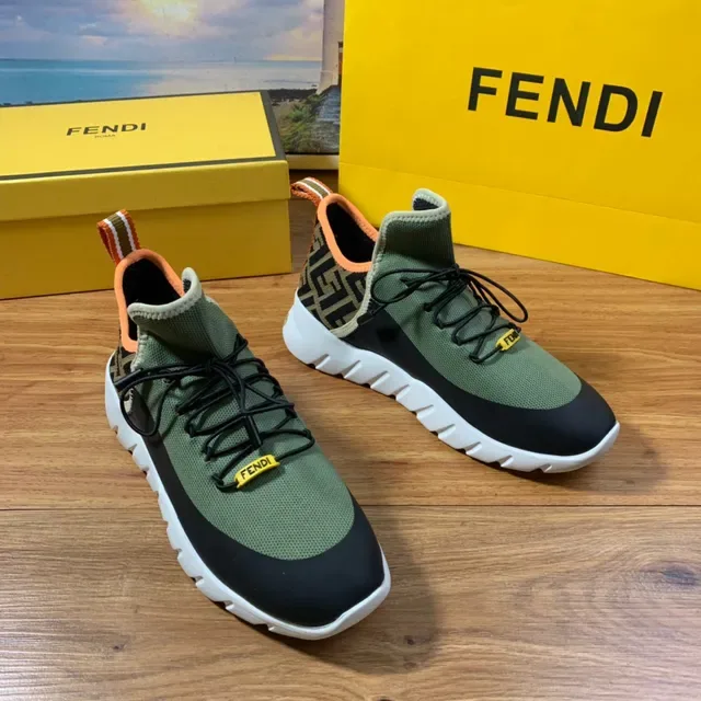 Fendi Black Yellow Knit Upper High-Top Sock-Like Collar Sneakers 15