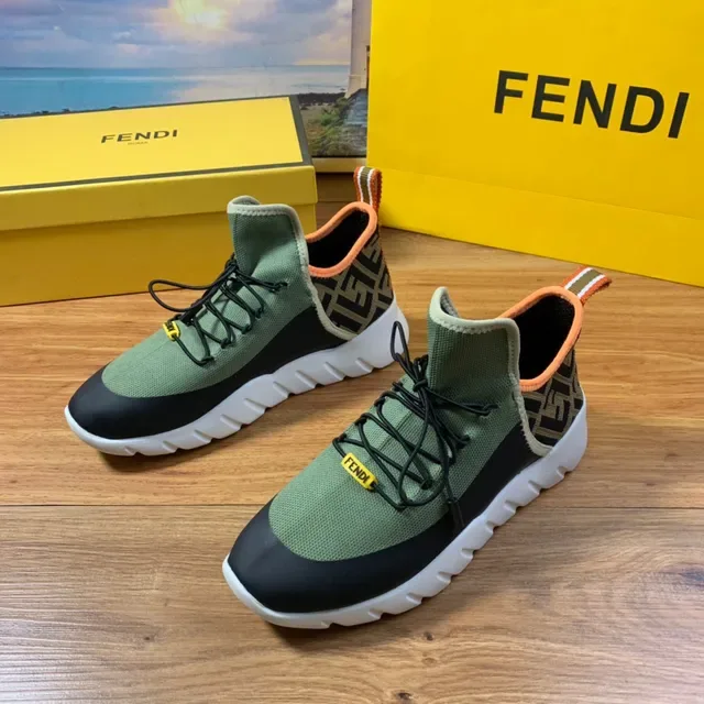 Fendi Black Yellow Knit Upper High-Top Sock-Like Collar Sneakers 16