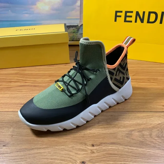 Fendi Black Yellow Knit Upper High-Top Sock-Like Collar Sneakers 19