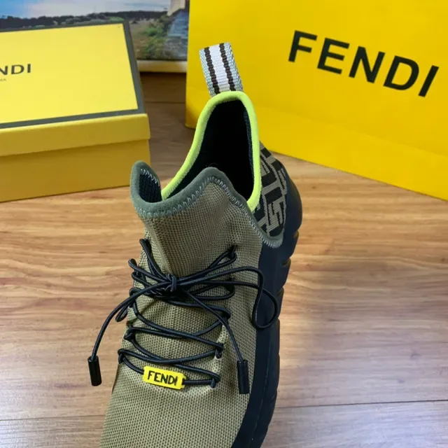 Fendi Black Yellow Knit Upper High-Top Sock-Like Collar Sneakers 20
