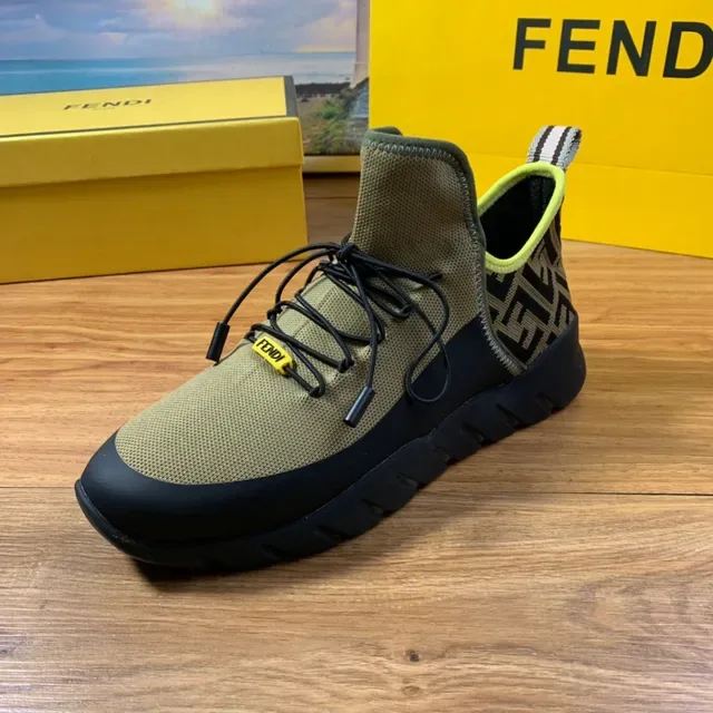 Fendi Black Yellow Knit Upper High-Top Sock-Like Collar Sneakers 21