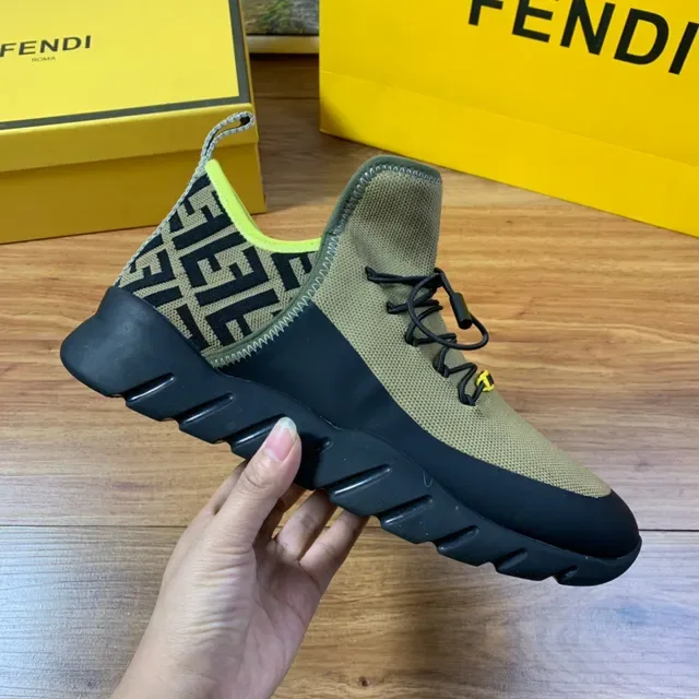 Fendi Black Yellow Knit Upper High-Top Sock-Like Collar Sneakers 22