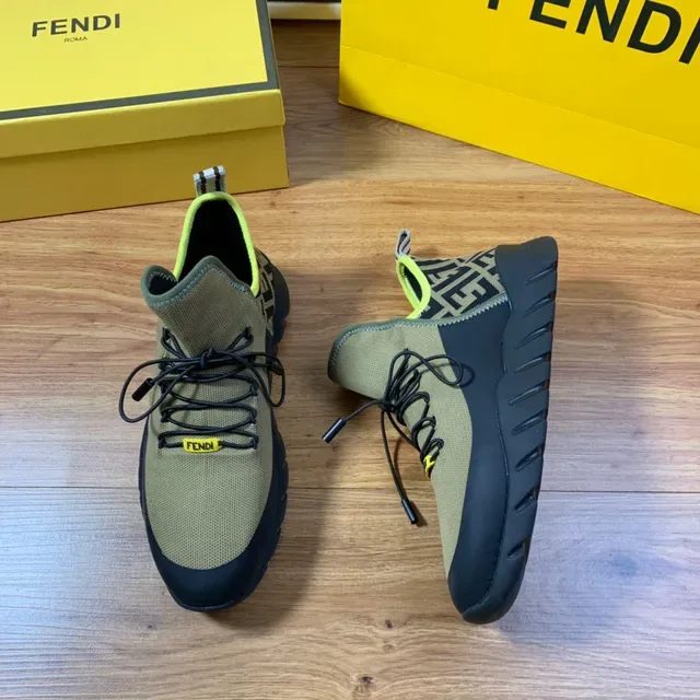 Fendi Black Yellow Knit Upper High-Top Sock-Like Collar Sneakers 23