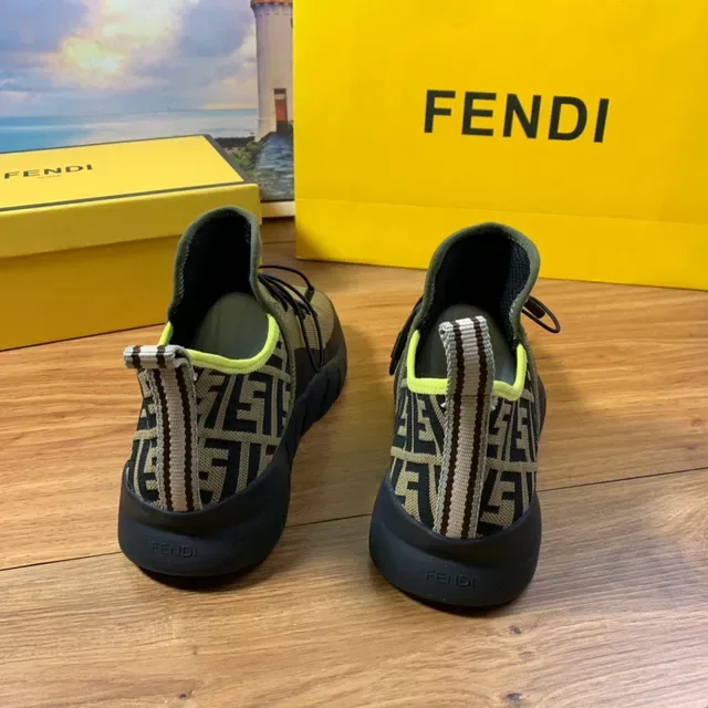 Fendi Black Yellow Knit Upper High-Top Sock-Like Collar Sneakers 24